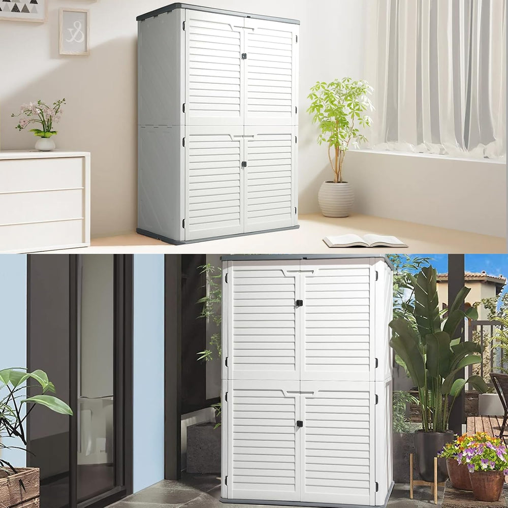 VINGLI Upgraded 59 Cu.ft Plastic Outdoor Storage Cabinet, White