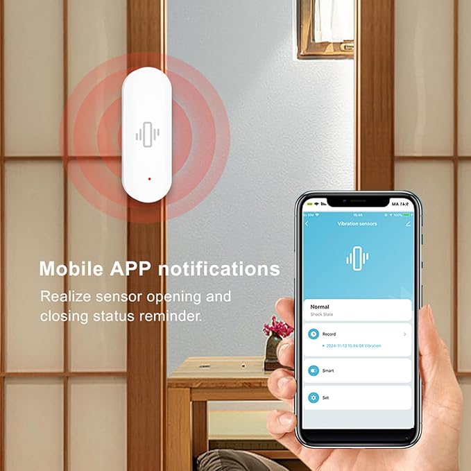 Smart Vibration Sensor: Wireless Glass Break Detector, WiFi Door Sensor (4-Pack)