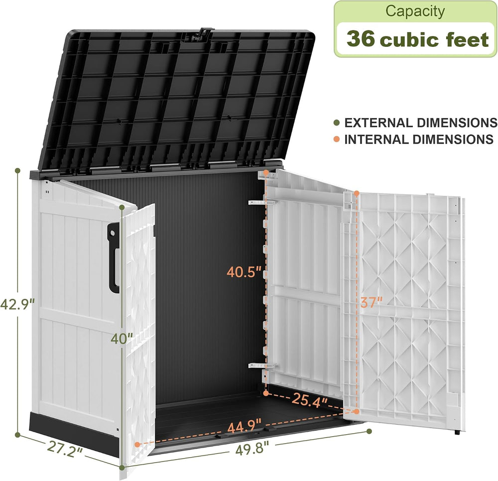 Plastic Outdoor Storage Shed, 36 Cu Ft Waterproof Outdoor Storage Cabinet wit...