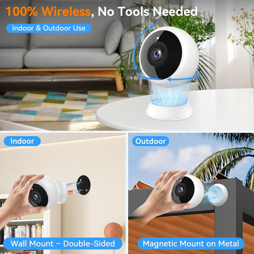 Magnetic Security Camera with Auto Night Vision: 2K Crystal Clear Picture