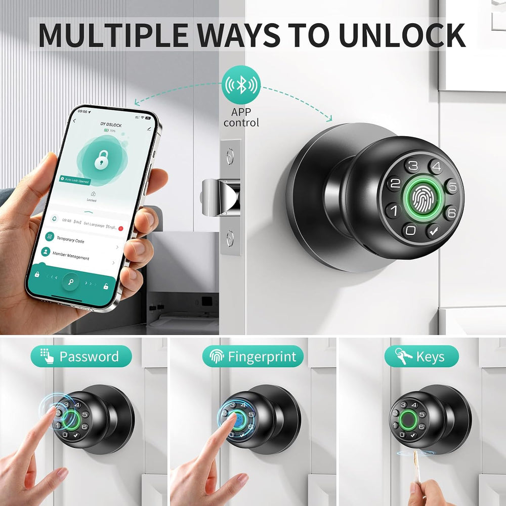 Fingerprint Door Lock Biometric Keypad Smart Door Knob | Bedroom Passcode Han...