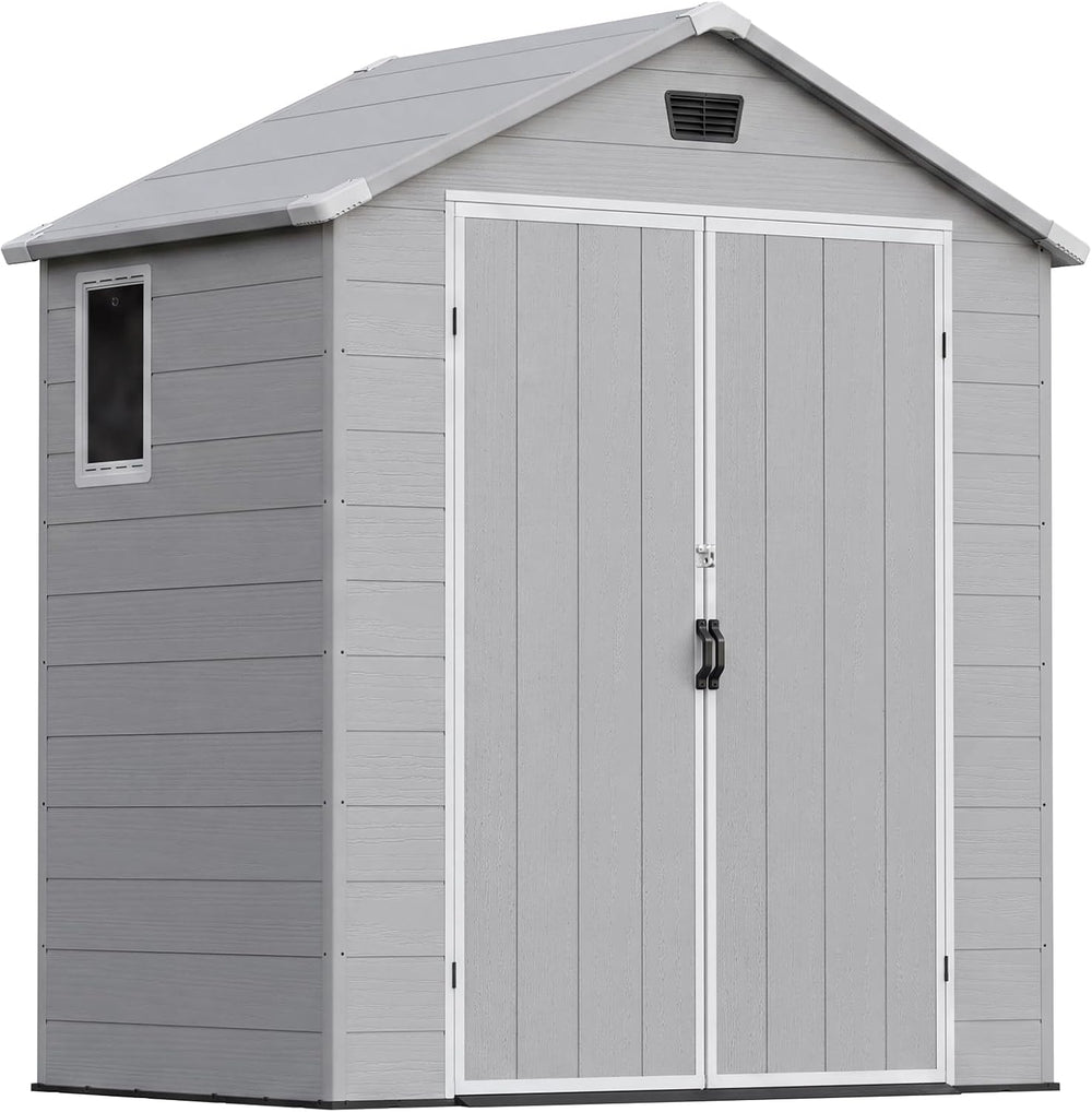 Devoko 6X4 FT Plastic Outdoor Storage Shed with Floor, Light Grey