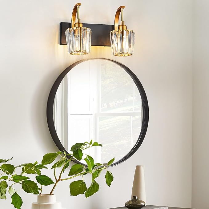 FDPBY Modern Bathroom Vanity Light, 2-Light Black Gold Wall Sconce