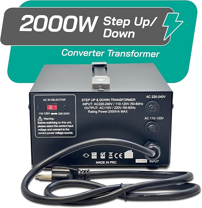 LiteFuze 2000 Watt Voltage Converter Transformer Step Up/Down - 110v to 220v /