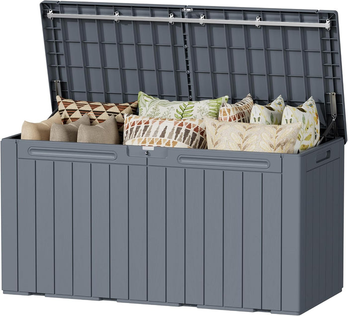 Devoko 100 Gallon Outdoor Storage Box, Waterproof Deck Box Lockable (Gray)
