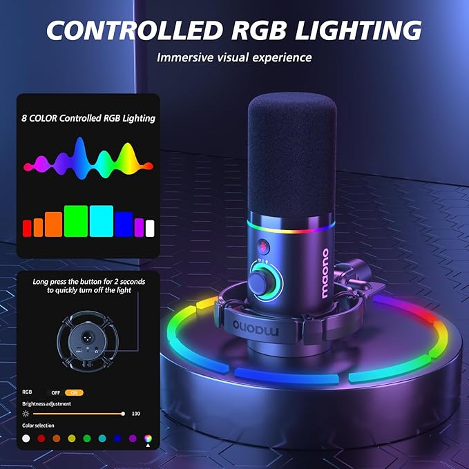 MAONO XLR/USB Dynamic Microphone Kit, RGB Podcast Mic