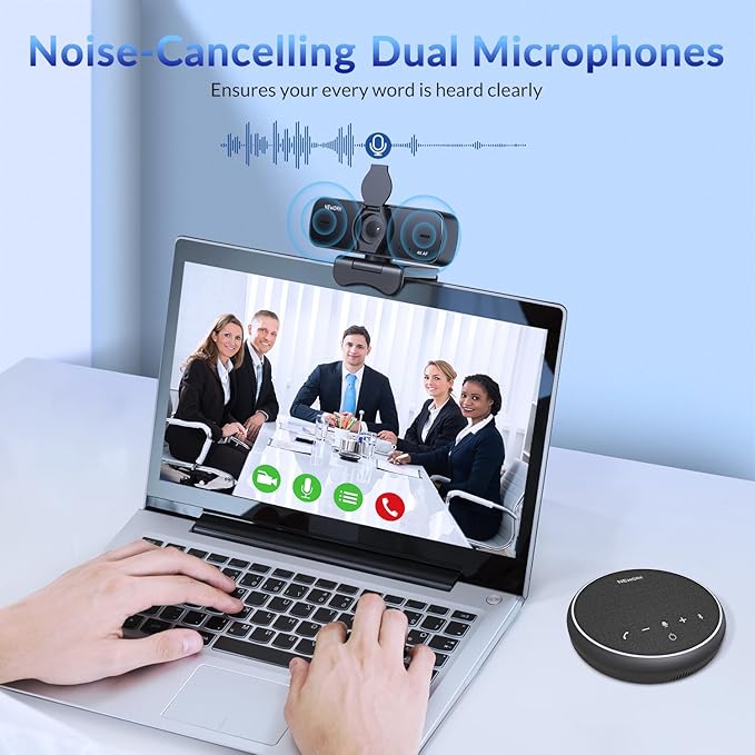 NEWORK 4K Webcam for PC, Ultra 4K HD, 2 Noise Reduction Mics, Auto Focus &