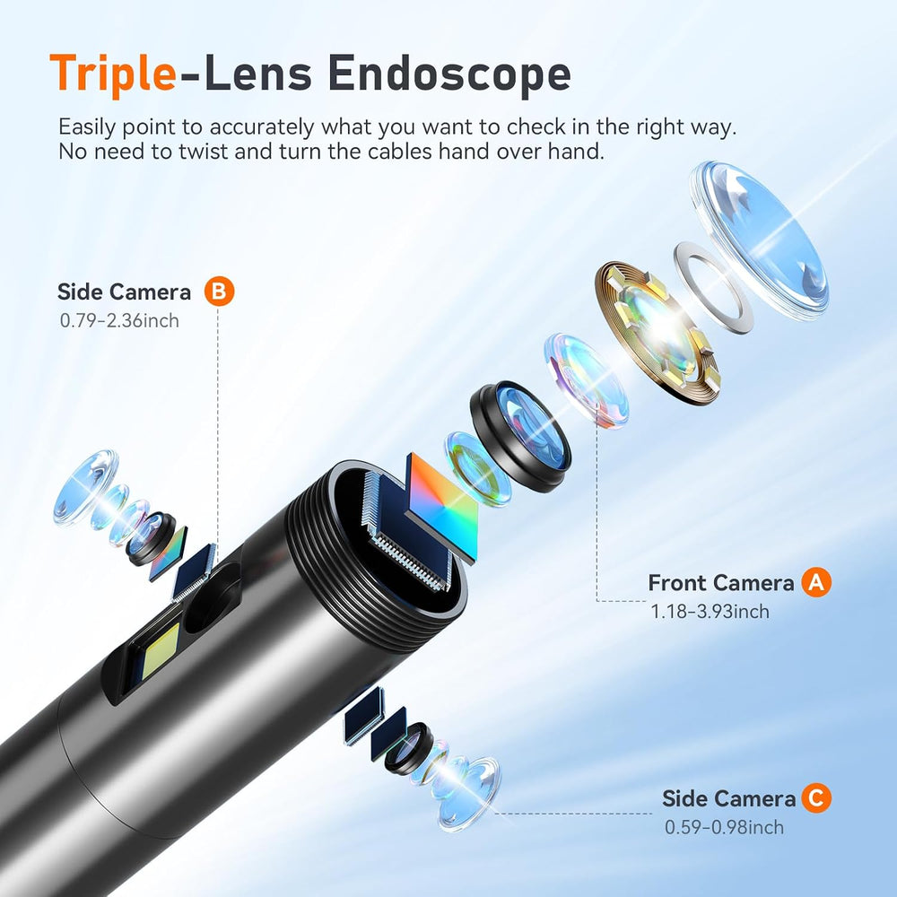 Triple Lens 5" IPS Borescope Inspection Camera, Ginocaco 1080P Digital V...