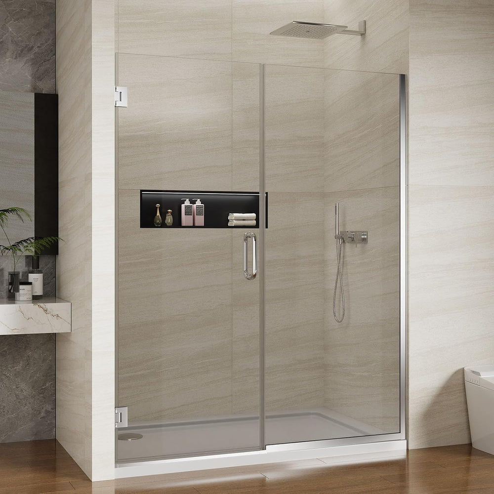 Pivot Swing Shower Door, Adjustable Width 58.9-60" W x 74" H Semi-F...