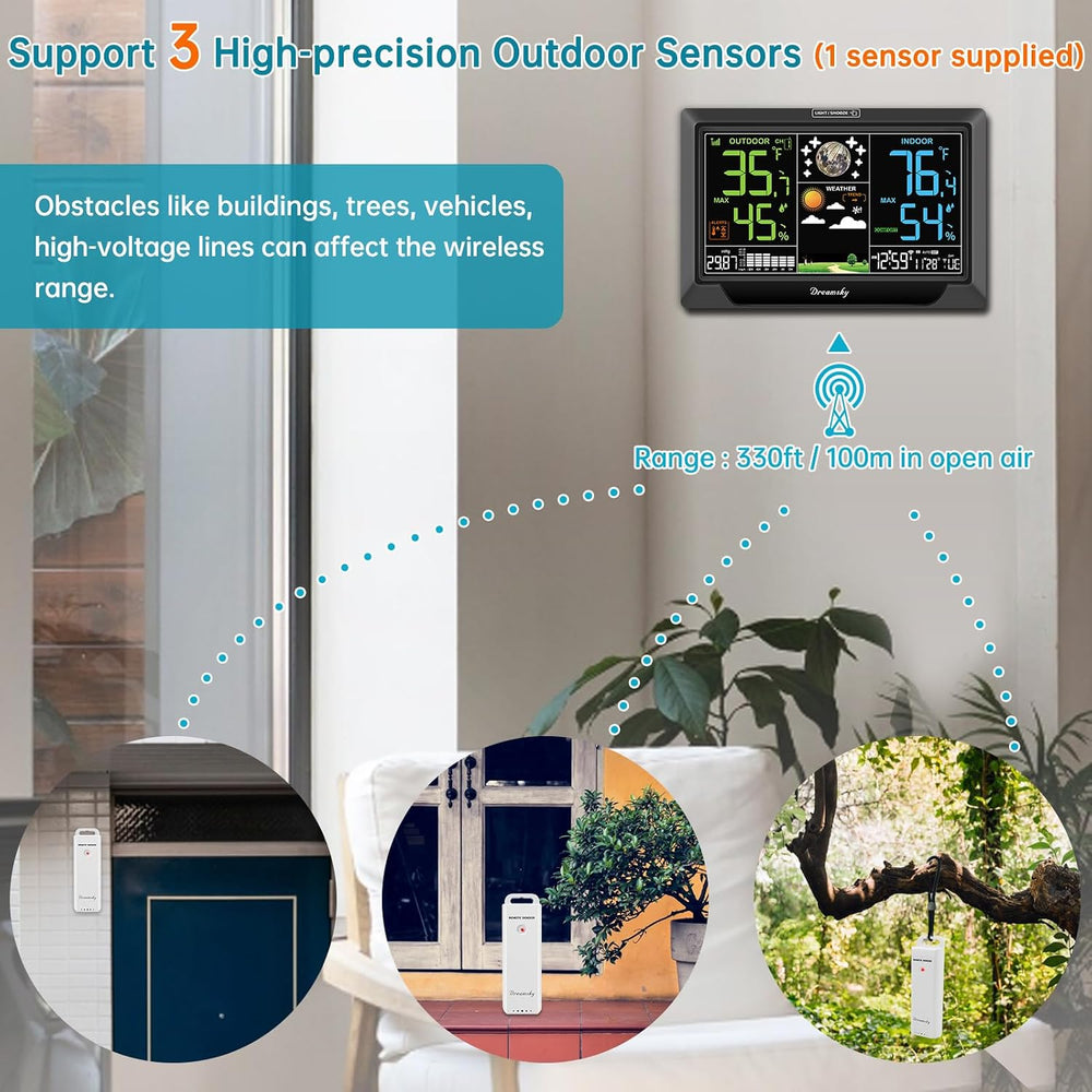 DreamSky Weather Station Indoor Outdoor Thermometer Wireless, Atomic Clock
