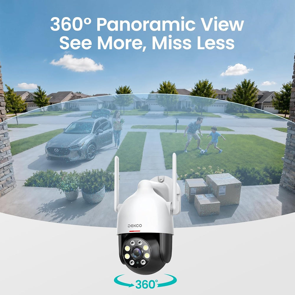 DEKCO 2K Outdoor WiFi Security Camera, Plug-in Pan-Tilt Dome
