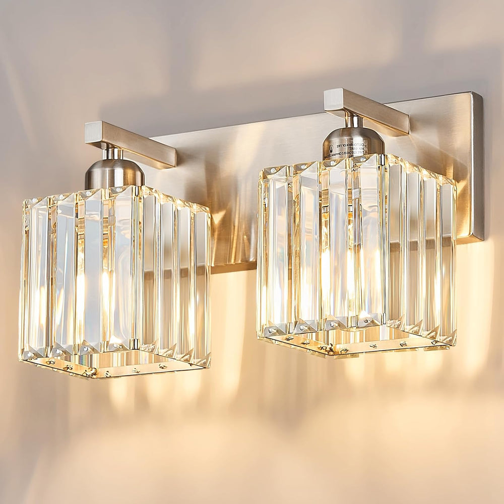 FDPBY Modern Vanity Light 2-Lights Brushed Nickel Vanity Light Crystal Bathroom