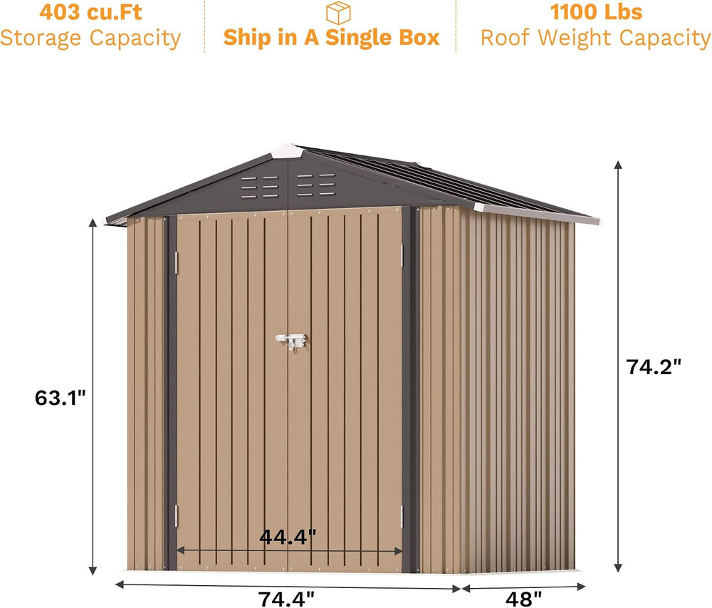 Greesum 6x4FT Outdoor Storage Shed, Brown