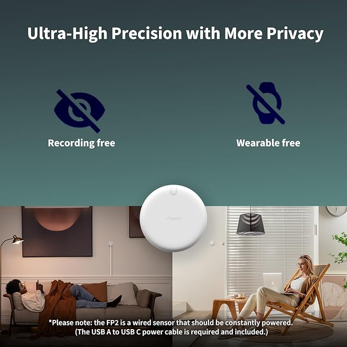 Aqara Presence Sensor FP2, mmWave Radar Wired Smart Motion Sensor, Zone
