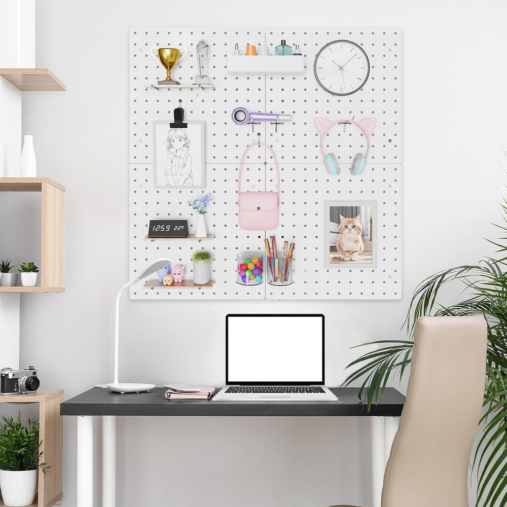 FZK Modular Plastic Peg Board Wall Organizer Kit, 12x12, White