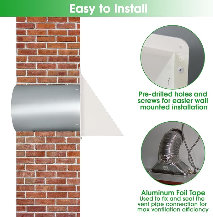 12 Inch Hooded Wall Vent with Screen and Damper, Outdoor Wall Exhaust Cover Cap