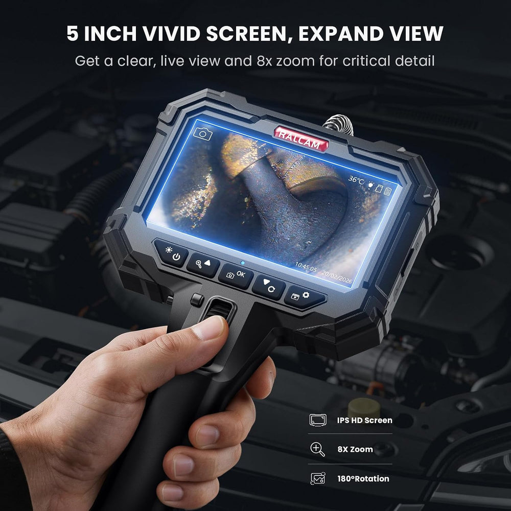 Ralcam 10FT Two-Way Articulating Borescope Dual Lens Slim Probe