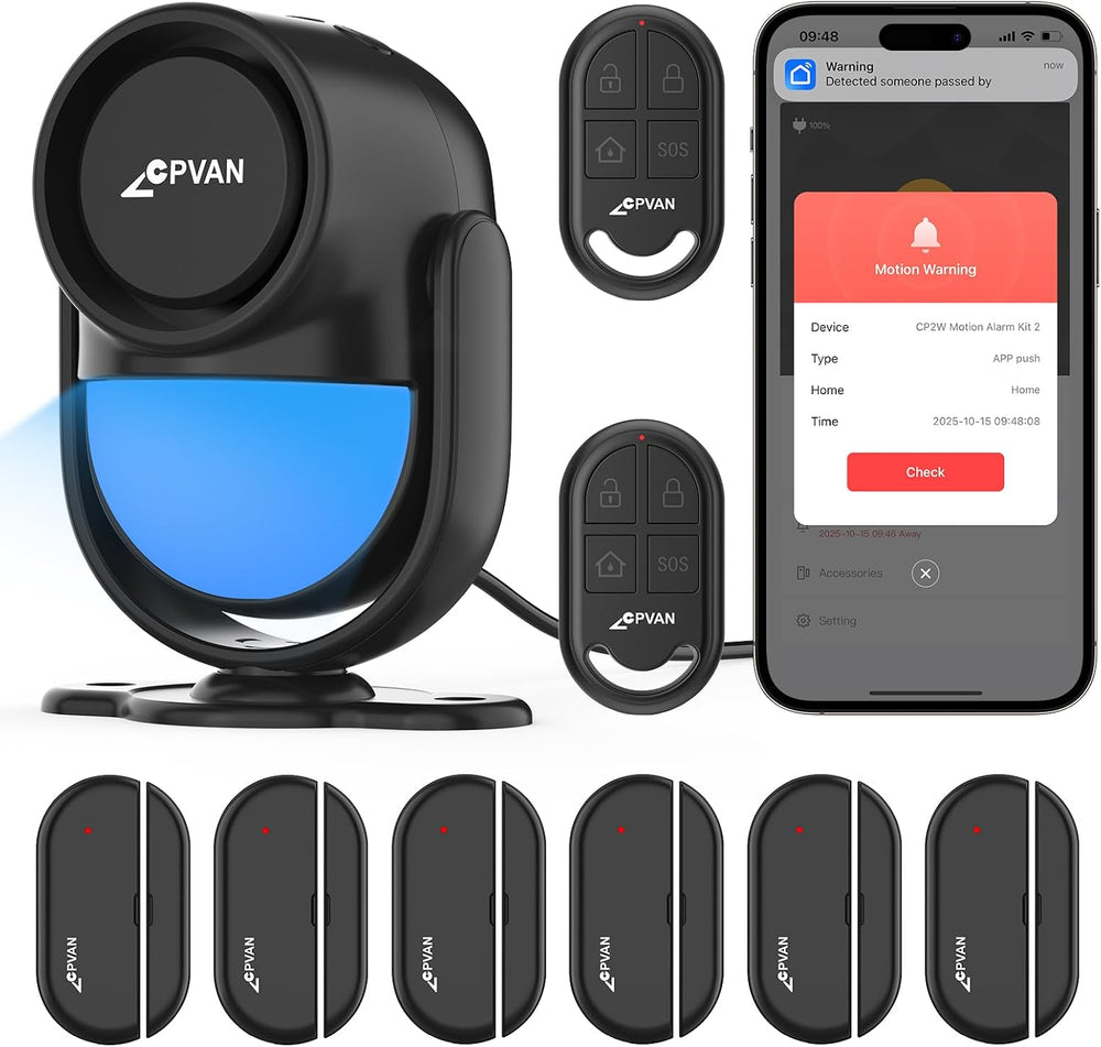CPVAN WiFi Motion Sensor Alarm, 125dB Wireless DIY Smart PIR Motion Detector