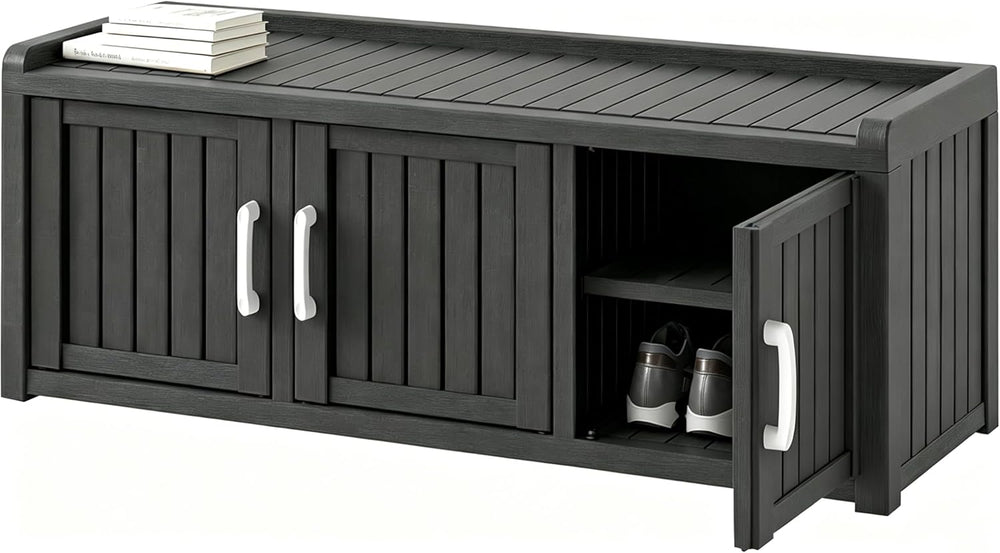 Outdoor Shoe Bench, Waterproof UV-Resistant Indoor Resin Shoe Cabinet, Entryw...