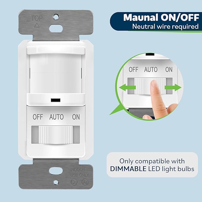 TOPGREENER in-Wall PIR Motion Sensor Light Switch, Motion Sensor Switch (6 Pack)