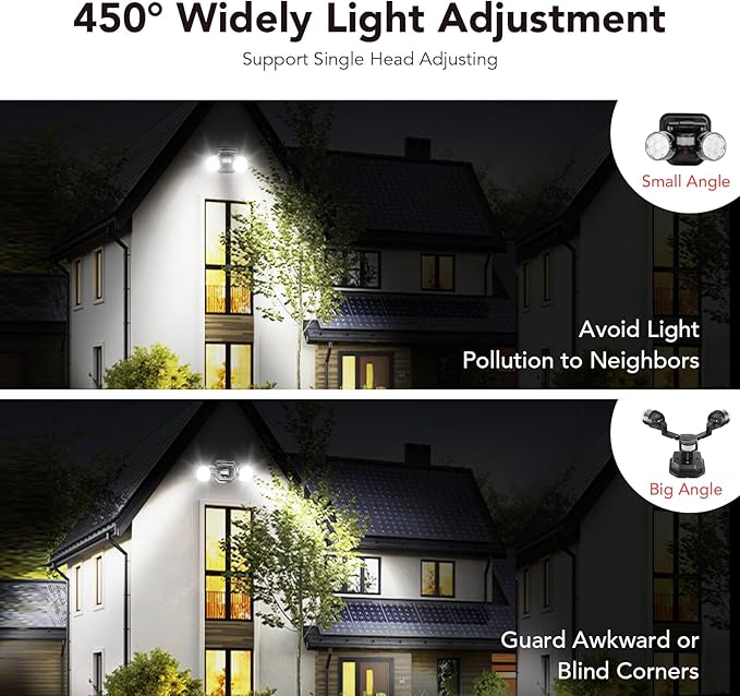 OREiN Motion Sensor Outdoor Security Lights, Dual-Head Adjustable LED Flood (...