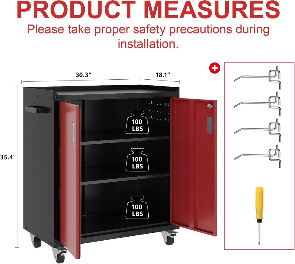 LCAOPC Metal Storage Cabinet with Wheels - Lockable, Rolling Tool Cabinet for...