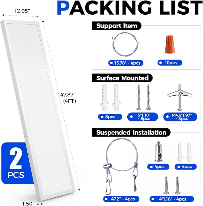 Barrina 1x4 LED Flat Panel Light, 8640LM 72W, 0-10V Dimmable, Brightness &amp...