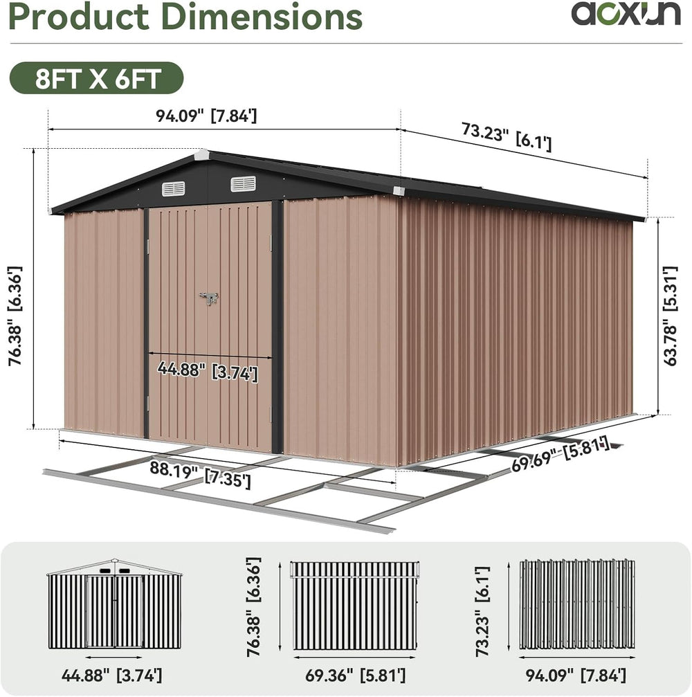 Aoxun 6' x 8' Storage Shed with Base Brown