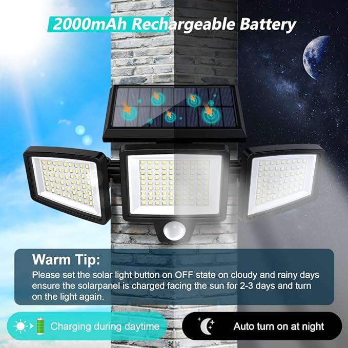 Tuffenough Solar Outdoor Lights 2500LM 210 LED Security Lights (4 Pack)