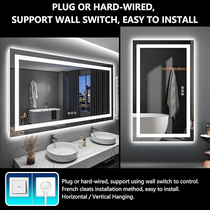 YEELAIT 60x36 Inch LED Bathroom Mirror