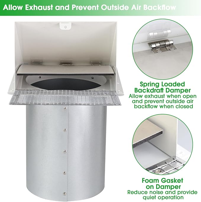 12 Inch Hooded Wall Vent with Screen and Damper, Outdoor Wall Exhaust Cover Cap