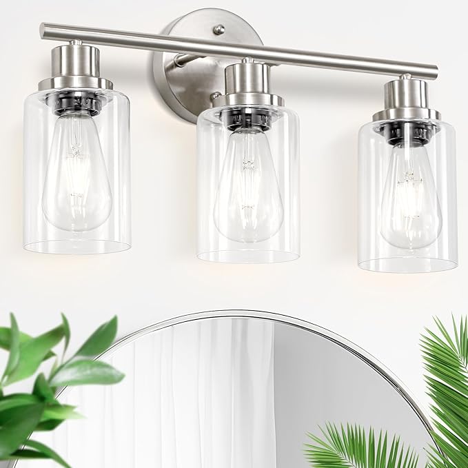 Guliaofo 3-Light Brushed Nickel Vanity Lights, E26 Modern Bathroom Light
