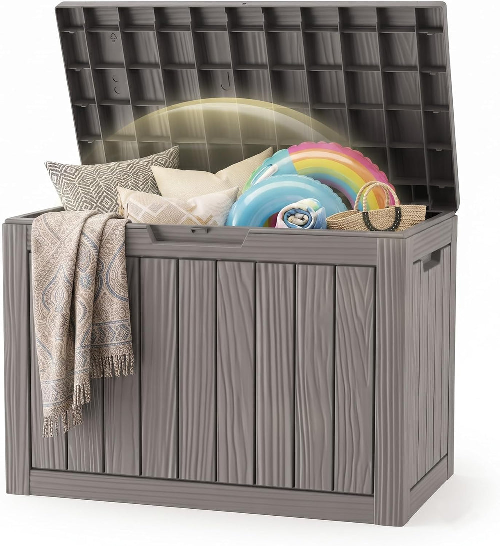 DRATO 60 Gallon Outdoor Storage Box Waterproof, Lockable Deck Box, Grey