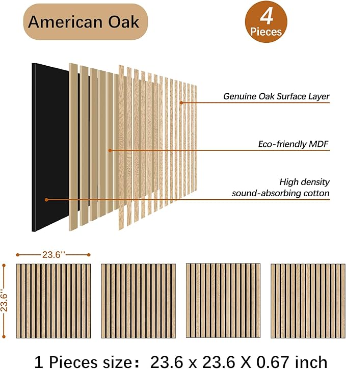 ARMURO Acoustic Wood Panels for Wall 4-Pack