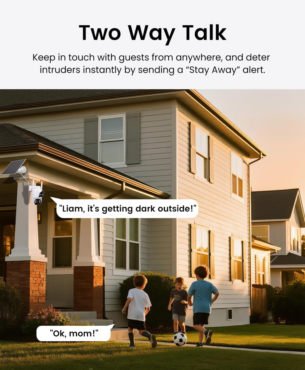 CasaCam Solar Security Camera, Dual Lens, Battery Powered, 2.4/5GHz WiFi