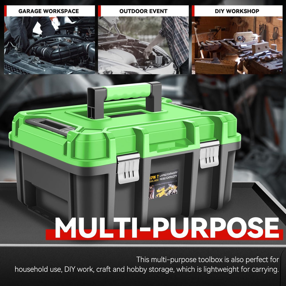 Auto Dynasty 17" Tool Box 2Pcs Lockable, Portable w/Removable Tray, Green