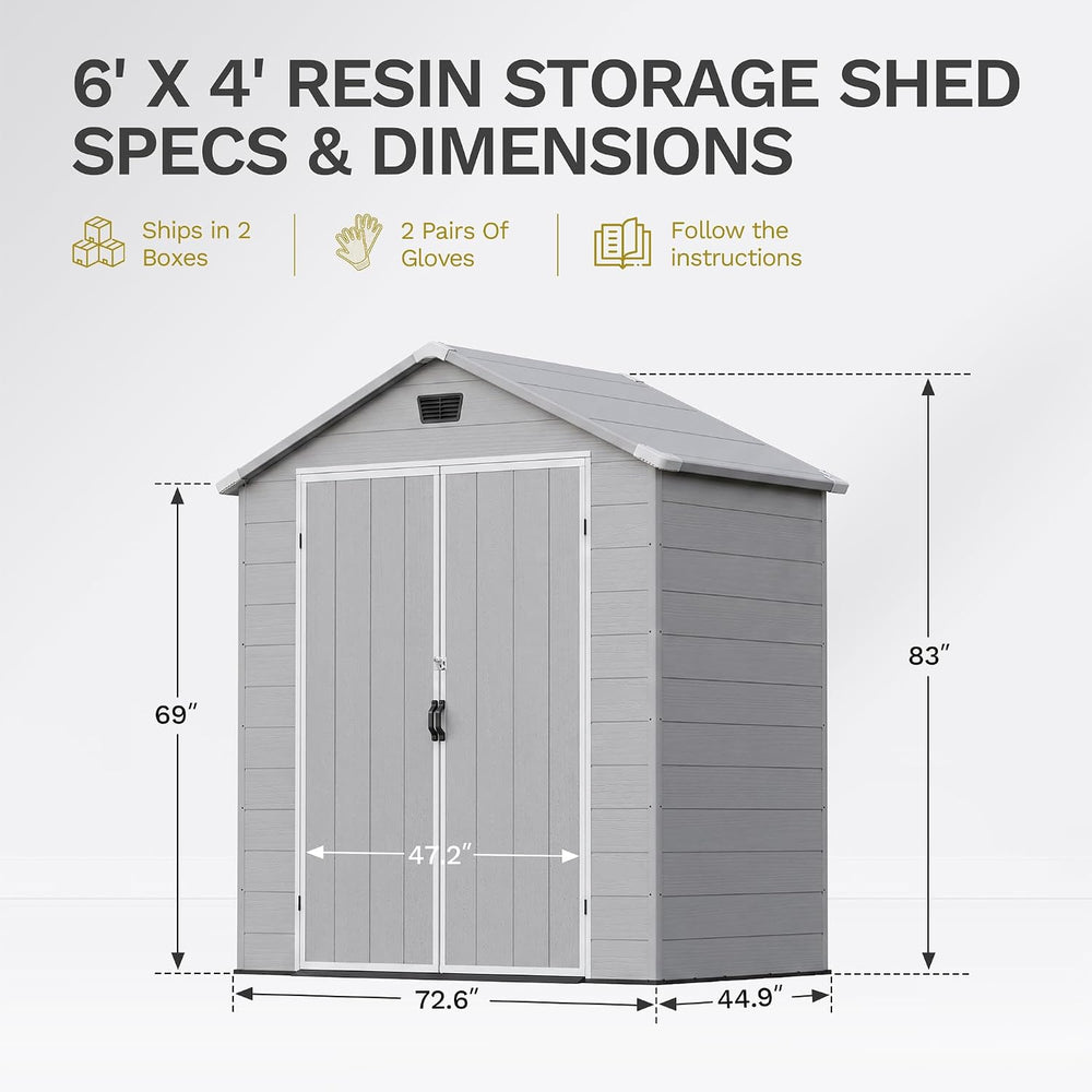 Devoko 6X4 FT Plastic Outdoor Storage Shed with Floor, Light Grey