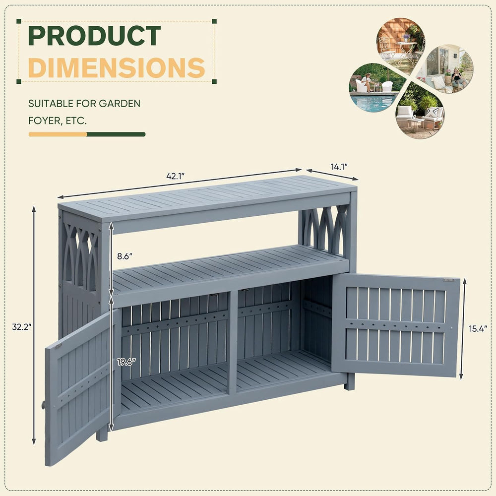 Greesum 2-Tier Outdoor Storage Cabinet in Acacia Wood, with 2 Magnetic Doors,...