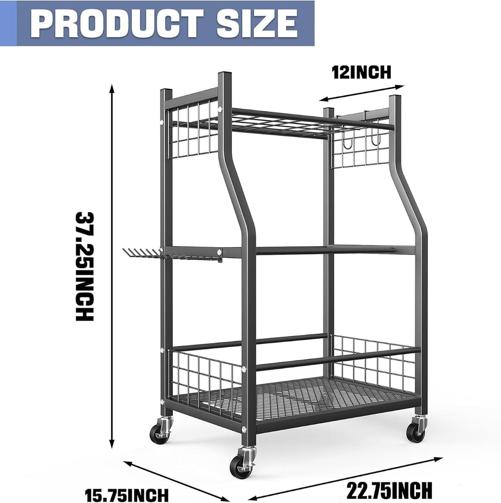 WALMANN Garden Tool Organizer with Wheels, Rakes/Shovels/Yard Tools Stand
