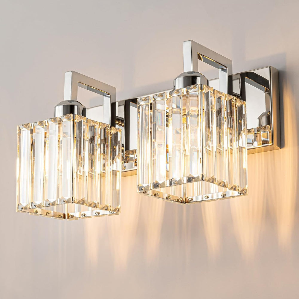 FDPBY Modern Bathroom Vanity Light 2-Lights Chrome Crystal Wall Lamp Bathroom