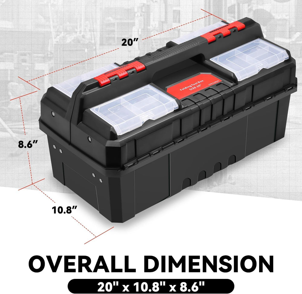 Auto Dynasty Foldable 2-layer Tool Box w/Non-Slip Handle Tray Storage, Red