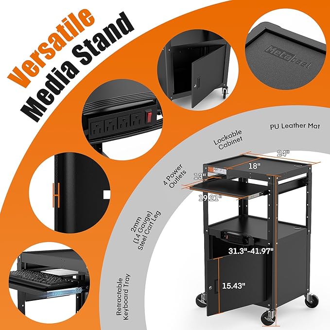 Steel Large AV Cart with Extra Storage