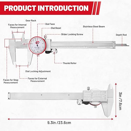 Standard Gage 0-6" Range SAE Dial Caliper Measuring Tool, Analog Precision