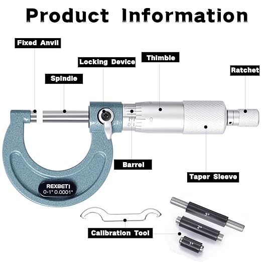 REXBETI 4Pcs Outside Micrometer Set, 0-4" Machinist Micrometer, Ultra-Pr...
