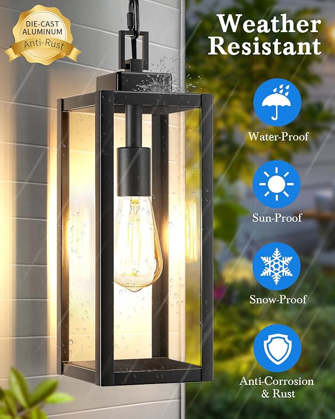 MYHXQ 15'' Large Motion Sensor Outdoor Pendant Lights, Dusk to Dawn M...