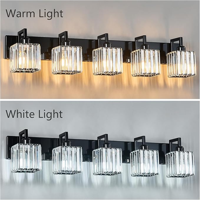 FDPBY Modern Bathroom Vanity Light 5-Lights Plating Black Vanity Light Crystal