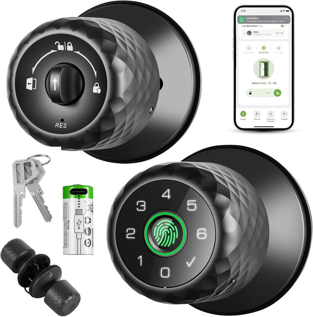 𝐅𝐢𝐧𝐠𝐞𝐫𝐩𝐫𝐢𝐧𝐭 𝐊𝐞𝐲𝐩𝐚𝐝 Door Lock, Smart Biometric Door Knob Support 15M App Contr...