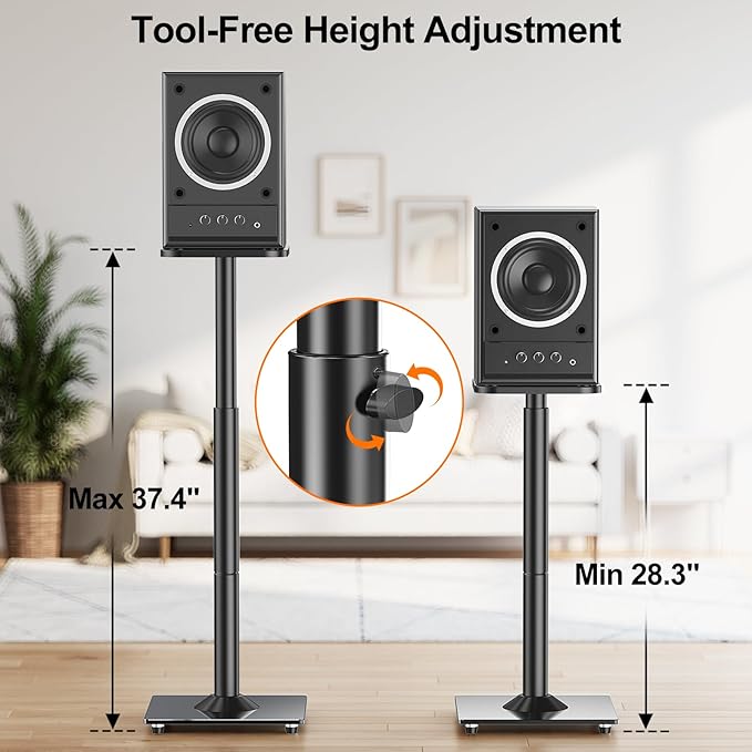 ELIVED Universal Speaker Stands Height Adjustable 28"-37.4", Booksh...