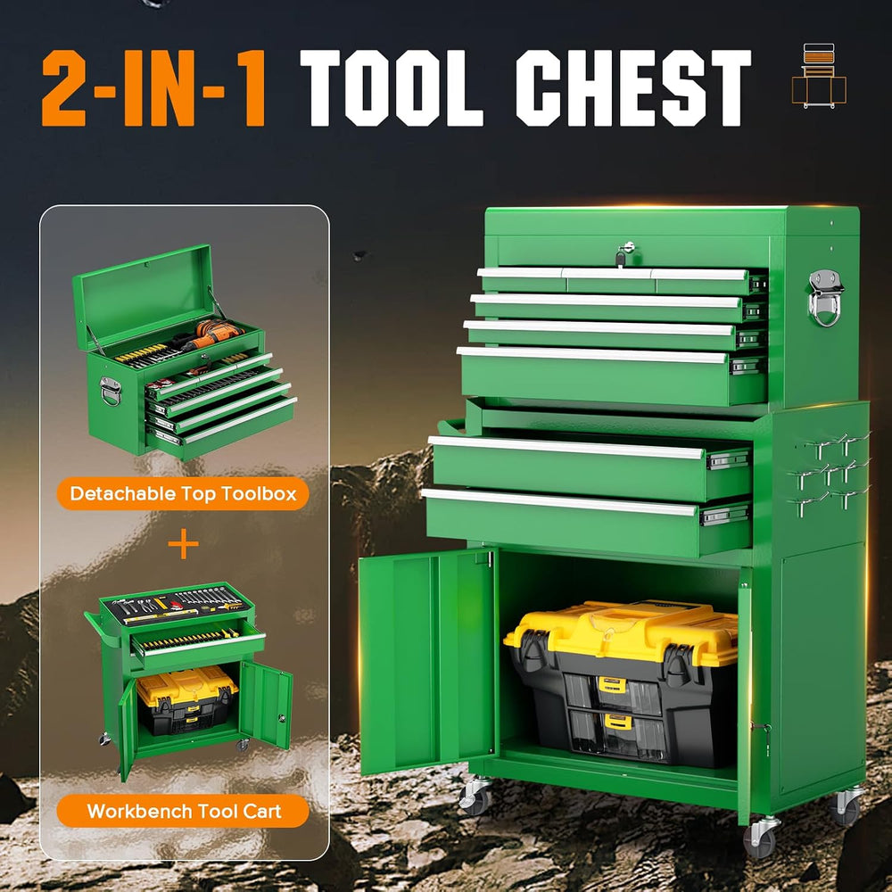 Crownland 8 Drawer Rolling Tool Chest with Wheels, Green