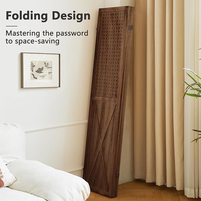 ALeesing 4 Panel Pegboard Wood Room Divider, 5.6Ft Pegboard Display Folding